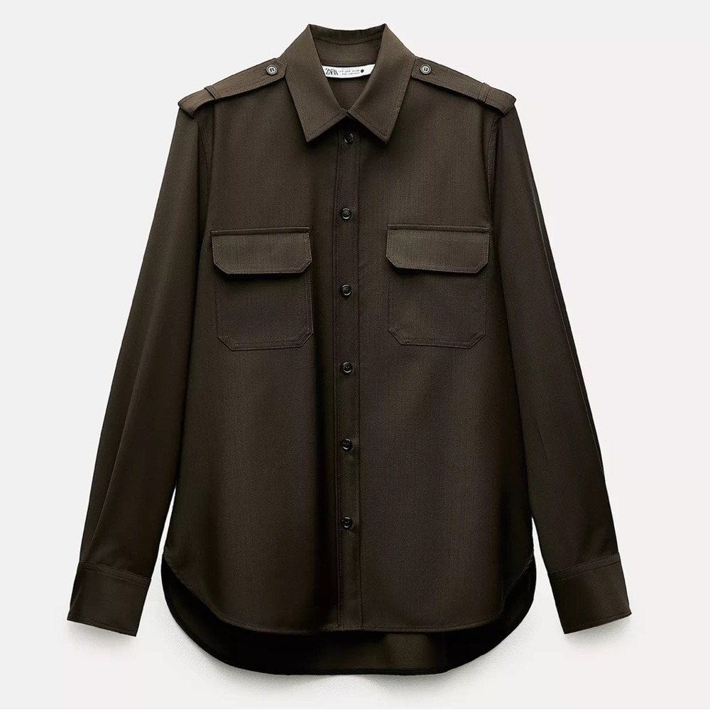 Zara ZW collection 100%Wool Cargo Shirt - Olive size xs